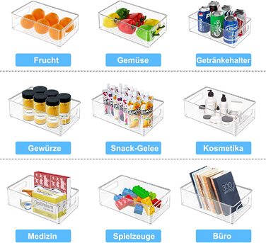 Набір органайзерів для холодильника-набір з 6 (3 розміру) органайзерів для холодильника, кухонних органайзерів для комори, морозильної камери, шафи, ящика, офісу - без бісфенолу А (прозорий-9 упаковок)