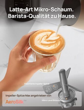 Електричний спінювач молока Dreo 8-в-1 для лате-арту, 270 мл, з підігрівом, LED, чорний