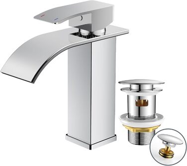 Змішувач для ванної кімнати FORIOUS водоспад, одноручний, з виливом 80 мм, хромований, економний, для ванної та туалету