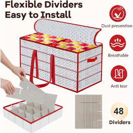 Коробка для прикрас на ялинку, органайзер для новорічних кулі, 4 рівня, 64 кулі, з ручками, 34x34x34 см