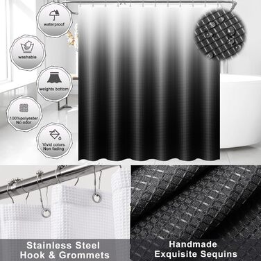 Набір для ванної кімнати 17 предметів: аксесуари для ванної, сміттєвий бак, дозатори мила, тримач для зубних щіток, 6 дерев'яних гачків, аксесуари для кухні та ванної (Чорний, Комплект для ванної + штора для душу + килимок для ванної + рушник для ванної)