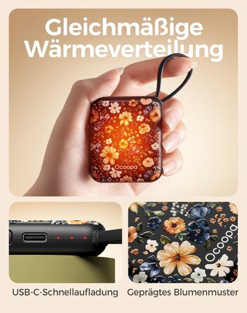 Електричні грілки для рук Ocoopa 2 шт., багаторазові, 4000mAh, USB, 3 режими нагріву, до 52°C, подарунок, для зимових видів спорту, подорожей та активного відпочинку, UT5 Nano Wiesengeflüster (Ocoopa x Artist Edition)