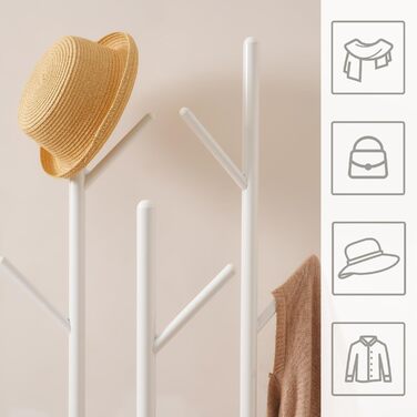 HOOBRO Стійка для одягу, підлого стояння, у вигляді дерева з 8 гачками та 2 круглими полицями, для одягу, капелюхів, сумок, вітальні, спальні, офісу, темно-коричневий/чорний