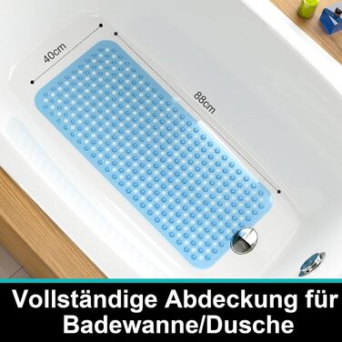 Нековзний килимок для ванної 88x40 см, без бісфенолу А та латексу, стійкий до цвілі, можна прати в пральній машині (синій)