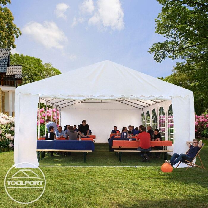 Намет для заходів Festzelt XXL: білий павільйон 5x10 м, висота 2,6 м, матеріал PVC, водонепроникний