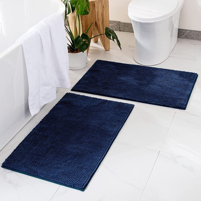 Килимок для ванної MIULEE синель килимок для ванної набір з 2 предметів Килимок для ванної нековзний миється килимок килимок для душа Килимок для ванної килимок для ліжка килимок для ванної кімната Вітальня Спальня 50x80 см сірий (60x90 см, 2 шт.-темно-си