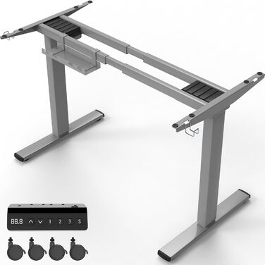 Електричний стіл Homall з регулюванням висоти, 2 мотори, підйом до 100 кг, телескопічний, пам'ять, захист від зіткнень, сірий