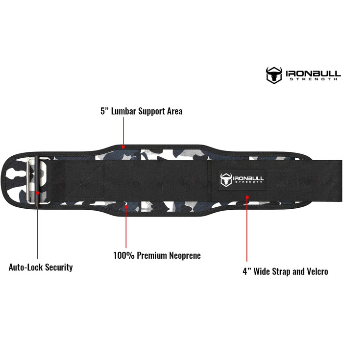 Ремінь для важкої атлетики Iron bull Strength для крос-тренінгу - 12,7 c з автоматичним блокуванням, для важкої атлетики, для підтримки спини, для тренувань, для підйому важких предметів, фітнесу та пауерліфтингу-для чоловіків і жінок (XL, камуфляжний біл