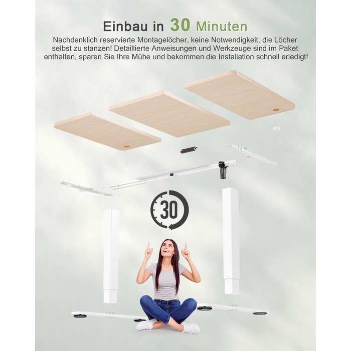 Регульований стіл JUMMICO 160 x 70 см з USB-портом для зарядки, електричний, стоячий/сидячий, бежевий