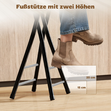 Набір з двох барних стільців, складані, зі сталевим каркасом, кухонні стільці з подвійною підніжкою, розмір 34 x 30 x 70 см, чорний