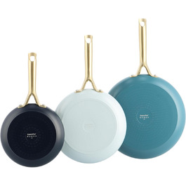 Набір сковорідок GreenPan Shades з керамічним антипригарним покриттям, 3 шт., діаметр 20/24/28 см, без PFAS, для індукційних плит, з ручками з нержавіючої сталі, придатні для миття в посудомийній машині та для використання в духовці, колір Terra (блакитний)