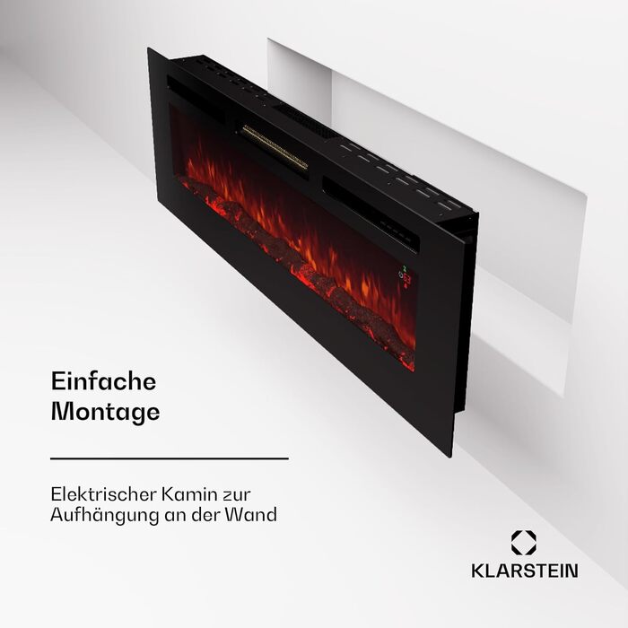 Електрокамін Klarstein Galeras Smart 1800 Вт, LED-полум'я, керування через додаток і пульт, регулювання кольору й яскравості, захист від перегріву, настінний, чорний, 152,5x47x13 см