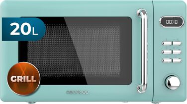 Мікрохвильова піч Cecotec Proclean 5110 Retro Green з грилем, 700 Вт, 8 програм, таймер до 60 хв, розморожування, вінтажний дизайн, зелена