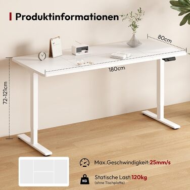 Електричний стіл SANODESK 180x80 см, регулювання висоти, 2 мотори, пам’ять, білий