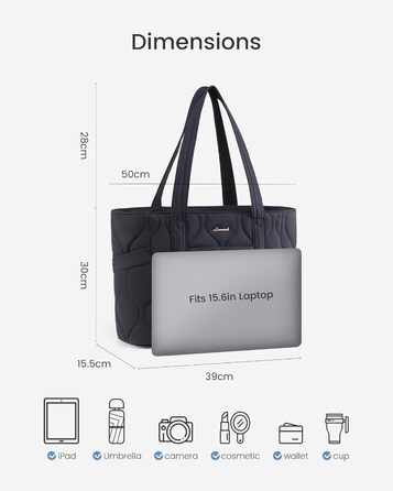 Сумка для ноутбука LOVEVOOK 15.6 дюймів, жіноча сумка-шоппер, велика містка сумка-тоут для роботи, навчання, подорожей, чорна