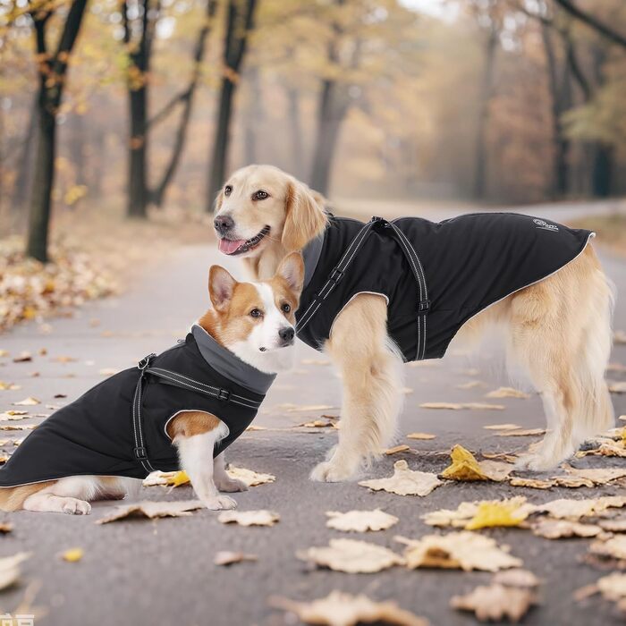 Водонепроникне зимове пальто для собак HAPPY HACHI з шлейкою, світловідбиваюче, для великих собак (4XL, 80см)