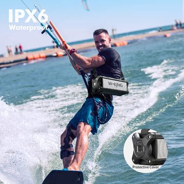 Портативна Bluetooth колонка W-KING 90W з глибоким басом, водонепроникна IPX6, Powerbank, AUX, TF, NFC, 40 годин роботи, EQ, чорно-біла