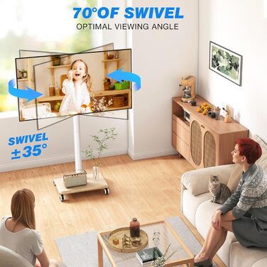 Підставка для телевізора на колесах з полицею, телевізійна тумба, мобільна підставка для телевізора 27-55 дюймів, до 40 кг, VESA 400x400 мм (Бежева)