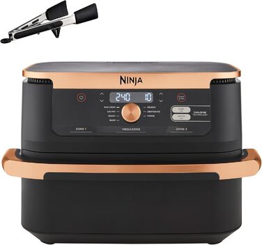 Фритюрниця Ninja Foodi FlexDrawer AF500EUCP: 10.4л, Dual Zone, 7-в-1, Чорний & Мідний, Знімний роздільник