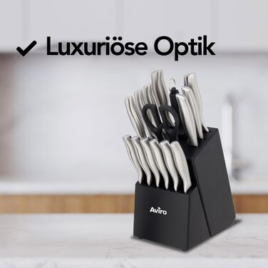 Набір ножів Brixy Messerset 16 предметів у блоці: ножі, шліфувальник, ножиці. Нержавіюча сталь, срібно-чорний колір, стійкий до подряпин.