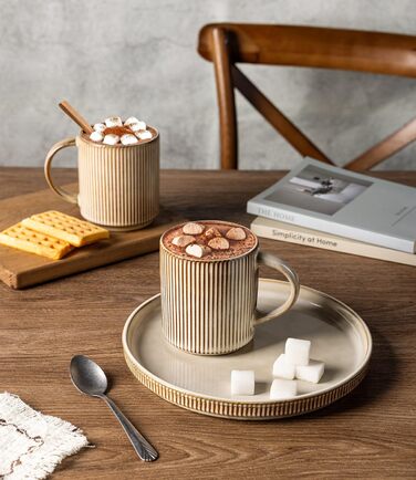 Набір посуду GBhome з каменю, 12 предметів, для 4 осіб, ручна робота, з реактивною глазур'ю, безпечний для мікрохвильової печі та посудомийної машини (Cappuccino, 6 чашок)