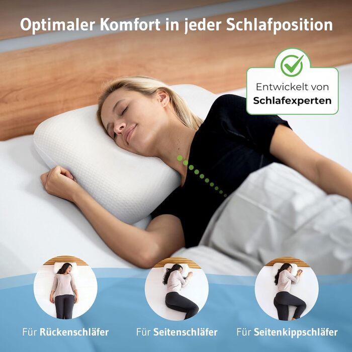 Ортопедична подушка для шиї Third of Life Liora, 48x37x10,5 см, з Memory Foam, для тих, хто спить на боці, біла, з антиалергенним покриттям