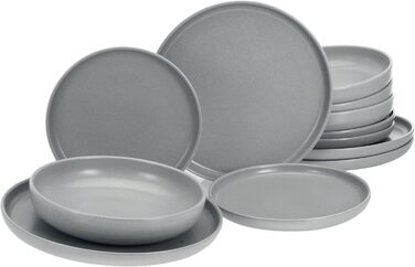 Набір посуду серії Uno 16шт, комбінований набір з керамограніту (сірий, посуд 12шт), 22978