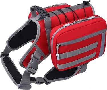 Рюкзак-сідло для собак BYGD, полегшений знімний рюкзак для вигулу собак, водонепроникний рюкзак для собак, собак середнього розміру, для прогулянок на свіжому повітрі (червоний / прогулянковий, однотонний (тверді матеріали для відпочинку))