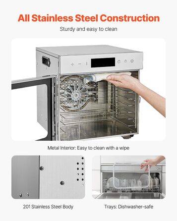 Електрична сушарка для їжі VEVOR з 10 нержавіючими чашами, 1000 Вт, для м'яса, фруктів, овочів, трав, собачих ласощів