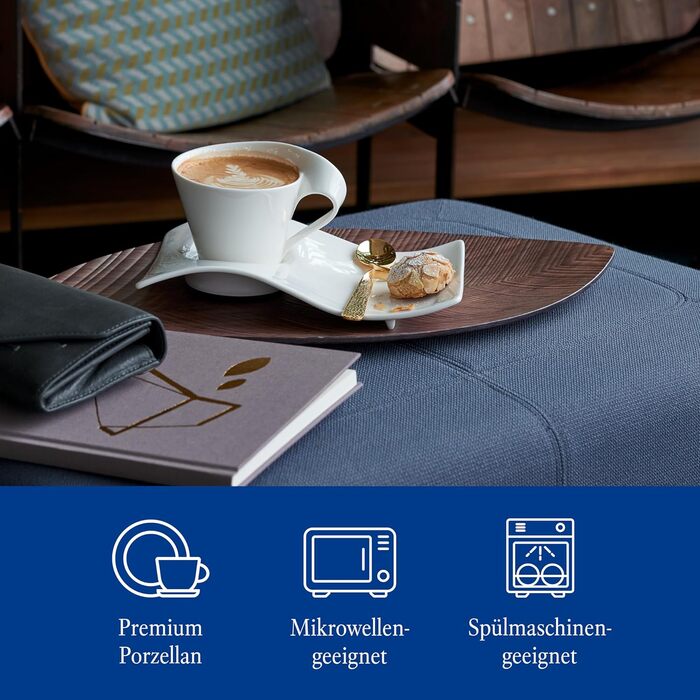 Набір кавовий Villeroy & Boch NewWave Premium Cappuccino 8 предметів на 4 персони, білий, для кавоварки, миюча посудомийна машина, дизайн хвиля, 4 шт.