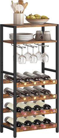 Стеллаж для вина HOOBRO: органайзер для 16 пляшок з тримачем для келихів, для кухні, бару, ресторану