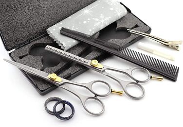 Набір перукарських ножиць Haryali London, професійні, ножиці з регульованим гвинтом, текстура, рідке волосся, 15,2 см, у презентаційному футлярі (срібло)