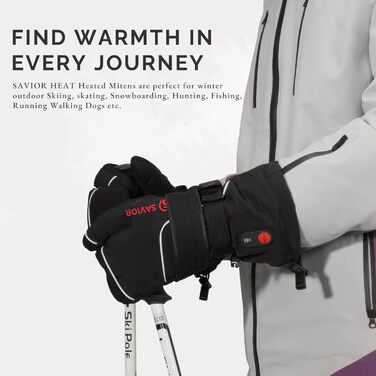 Електричні гріючі рукавиці-п'ятипалі SAVIOR HEAT для чоловіків та жінок, для катання на лижах, сноуборді, мотоциклі, прогулянках, бігу та інших зимових видів активності, чорний колір