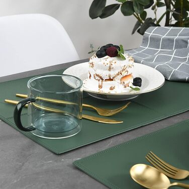 Набори килимків на стіл Punkspace з екошкіри, 6 шт., темно-зелені, стійкі до тепла та бруду, водонепроникні, для кухні та обіднього столу