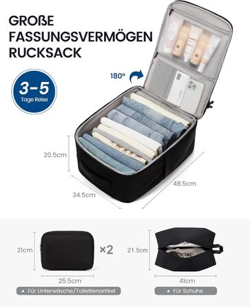 LOVEVOOK Рюкзак ручної поклажі, 18 дюймів, великий, для подорожей, авіакомпаній, чоловічий/жіночий, з відділенням для ноутбука, чорний