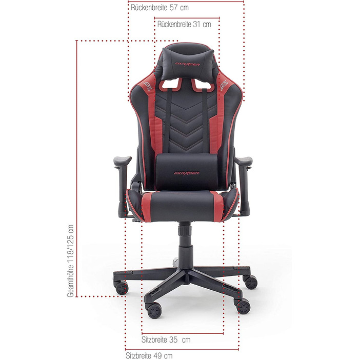 Ігрове крісло Robas Lund DX Racer Sport OK 132, чорно-червоне, регулюється по висоті, ергономічне, з функцією гойдалки