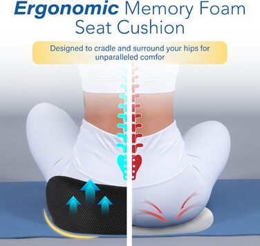 Автокрісло-подушка для спини з Memory Foam для полегшення болю в попереку, велике сидіння для коротких водіїв у далеких поїздках - подушка для автомобіля, офісу - чорний