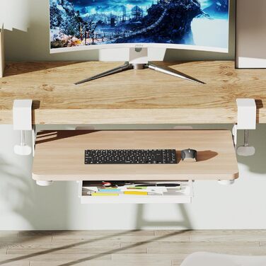 Підставка для клавіатури ETHU, висувна, 50x30 см з кріпленням C, для монтажу під столом, ергономічна, дерев'яна