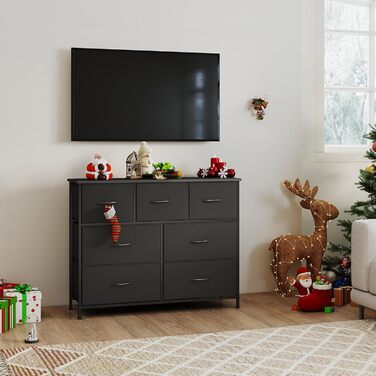 Комод Somdot з висувними ящиками, тканинний комод, комод для спальні, вітальні, прихожої, шафа для зберігання, 5 тканинних ящиків, білий колір, штучна шкіра (чорний, 30T x 100B x 74.5H см (7 ящиків))