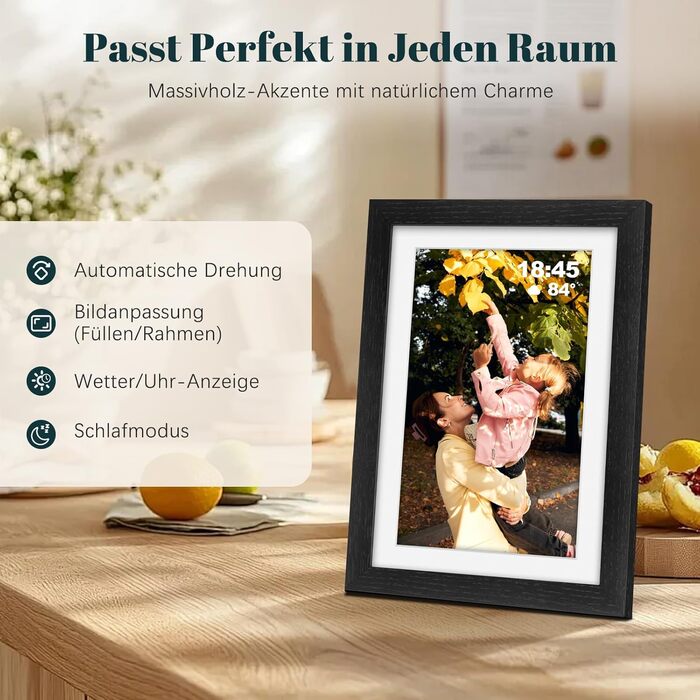 Frameo Цифровий фоторамка з Wi-Fi, 10.1 дюйма, горіх, 32GB, HD IPS сенсорний екран, відтворення фото/відео через додаток Frameo, подарунок для чоловіків та жінок