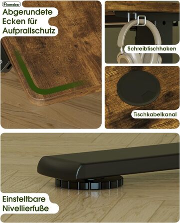 Електричний регульований стіл Flamaker з пам'яттю, ігрова модель, 160 x 60 см (Бежевий+Білий, Вінтажний Коричневий)