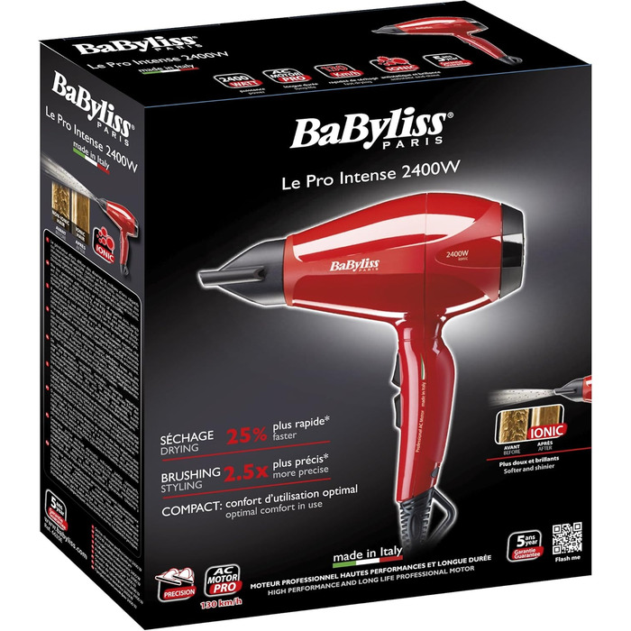 Фен BaByliss 6713DE, керамічне покриття, (Pro Intense 2400 Вт, червоний)