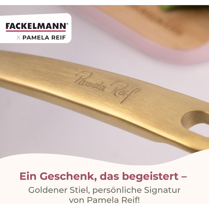 Набір сковорідок FACKELMANN x Pamela Reif, 3 шт. (діаметр 20-24-28 см) – з переробленого алюмінію, пастельно-бежевий, керамічне покриття без PFAS, стійке до 160 °C, для всіх типів плит