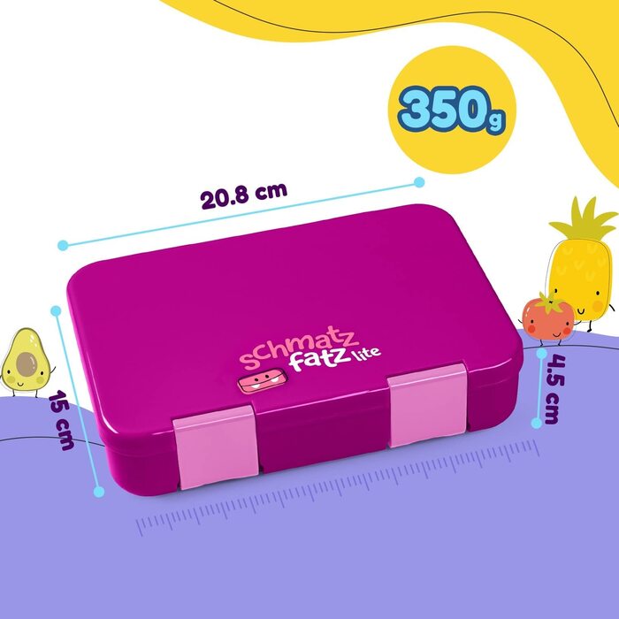 Коробка для сніданку SCHMATZFATZ Junior для дітей з відділеннями / коробка для сніданку без бісфенолу А для дітей / коробка для Бенто для дітей / Коробка для хліба / коробка для закусок / ідеально підходить для школи, дитячого садка і подорожей (фіолетови