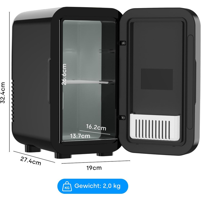 Міні-холодильник Enventor 6л (8 банок), портативний охолоджувач та підігрівач, живлення AC/DC 12V для авто, спальні, косметики та напоїв, чорний