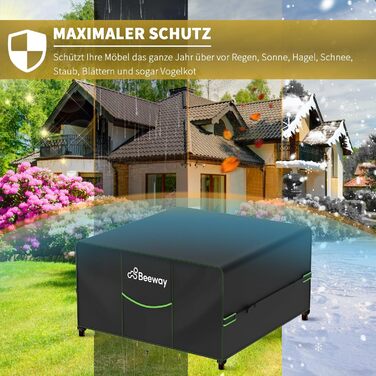 Чохол для садово-патіо меблів BEEWAY, водонепроникний, 300x250x102 см, захисна накривка, анти-UV, зимостійкий (чорний)