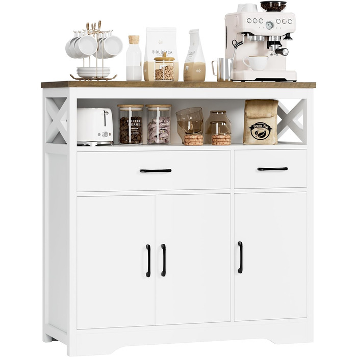 Сервант HOCSOK з 2 шухлядами та 3 дверцятами, кухонна комода, буфет з робочою поверхнею для вітальні/їдальні, регульована полиця, 105x100.5x39.5 см