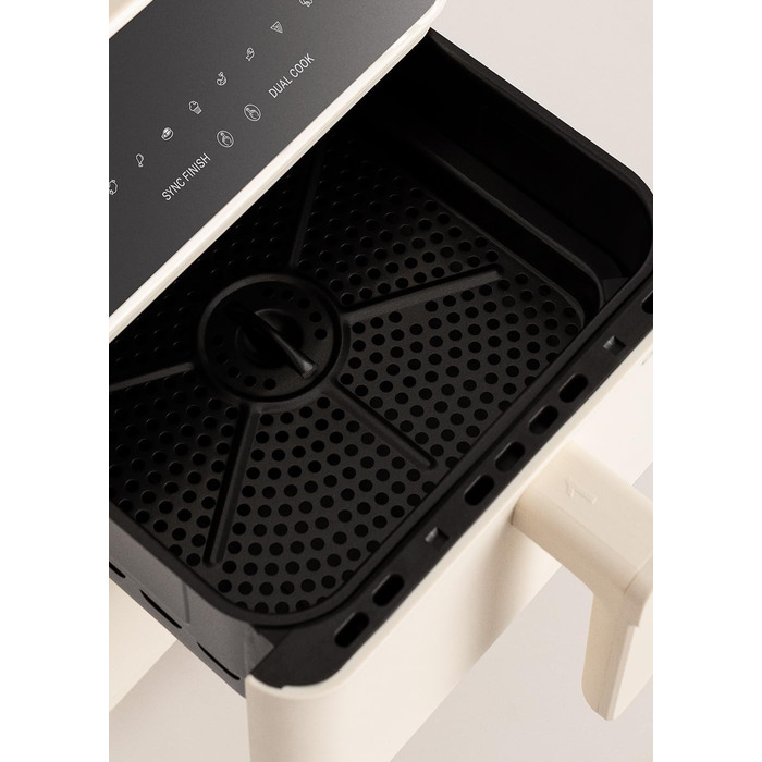 Фритюрниця без олії повітряного приготування 4.2L з пароваркою / Об'єм 5-6 порцій, 6 програм, скляна корзина, регулювання часу та температури, 1300W (11.2L ДУАЛЬНА СТАК, Кремовий білий)