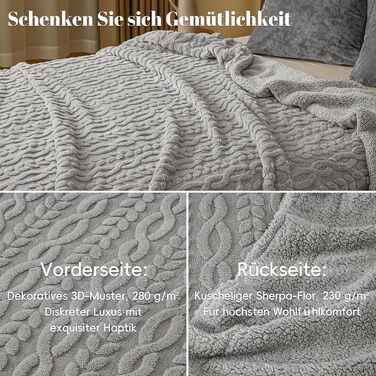 Плед Sherpa Fleecedecke з флісу, теплий та м'який, сертифікат Oeko-Tex®, 229x229 см (Сірий)