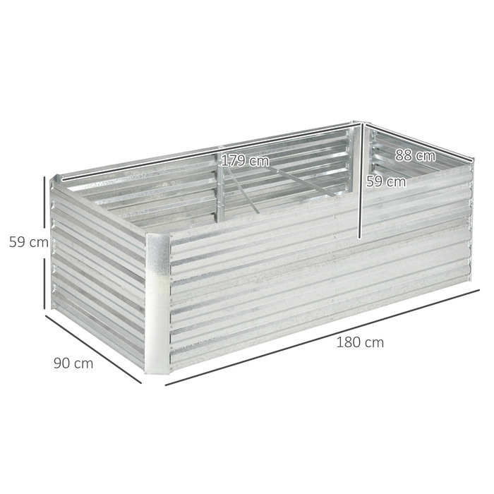 Outsunny Сталева піднята грядка, Грядка з холодним каркасом Садова клумба Flower Box Pluggable, Кашпо Box 180x90x60см для саду, балконного патіо, овочевої грядки для квітів, рослин, фруктів